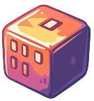 Een kleurrijke, digitaal geïllustreerde kubus met een gepixeld ontwerp op een zwarte achtergrond. De kubus heeft verschillende tinten oranje, paars en roze, wat een moderne, speelse uitstraling geeft.